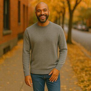 Edun Sweater Men's Merino Wool Size Small Crew Neck Gray Pullover Jumper